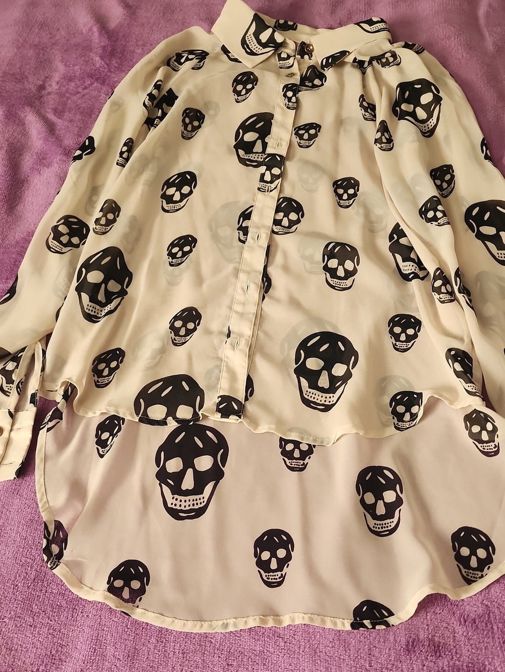 Kaitlyn Cream Chiffon High-Low Skull Print Skirt ☆ HALLOWEEN